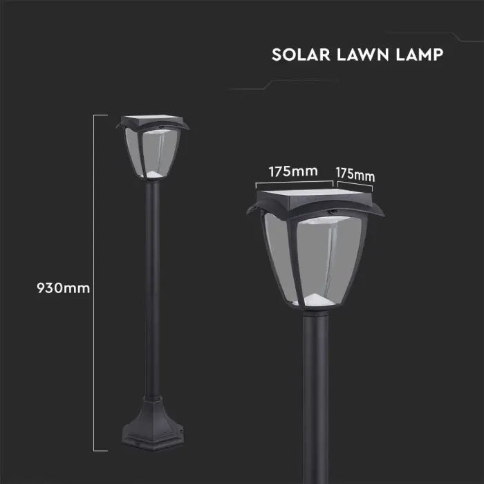 2W(110Lm) LED solcellsdriven trädgårdslykta, IP65, mattsvart, V-TAC, 3000K+6000K
