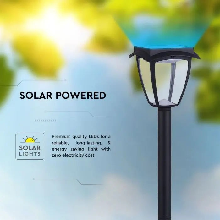 2W(110Lm) LED solcellsdriven trädgårdslykta, IP65, mattsvart, V-TAC, 3000K+6000K