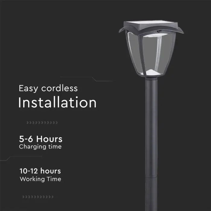2W(110Lm) LED solcellsdriven trädgårdslykta, IP65, mattsvart, V-TAC, 3000K+6000K