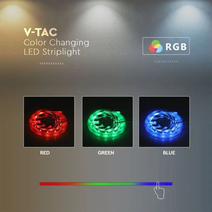 Hind 5m_24W/m(1680Lm/m) 1A/m 60 LED lint, V-TAC, IP65, 24V, RGB 3IN1