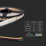 Hind 5m_24W/m(1680Lm/m) 1A/m 60 LED lint, V-TAC, IP65, 24V, RGB 3IN1