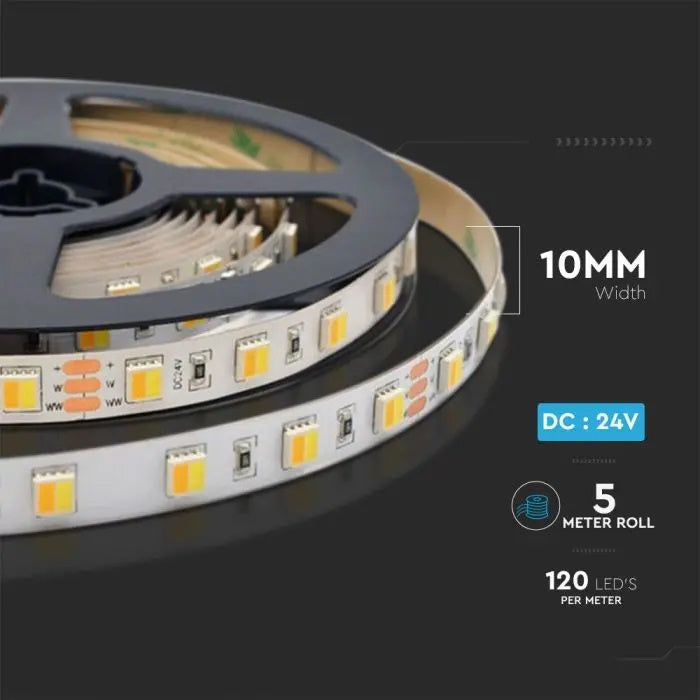 Cena par 5m_14W/m(1500Lm/m) 0.58A/m 120 LED Lente, V-TAC, ūdensdroša IP65, 24V, 3IN1
