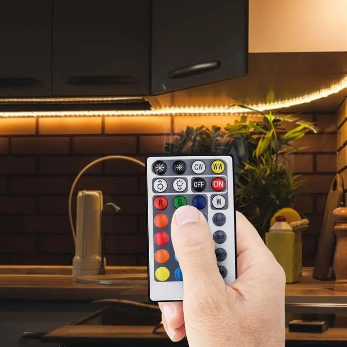 LED RGB ribakontroller, 28 nuppu, IR, puldiga, DC:12/24V, 10A, V-TAC