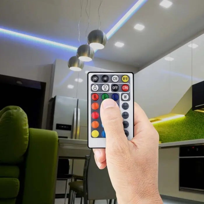 LED RGB ribakontroller, 28 nuppu, IR, puldiga, DC:12/24V, 10A, V-TAC