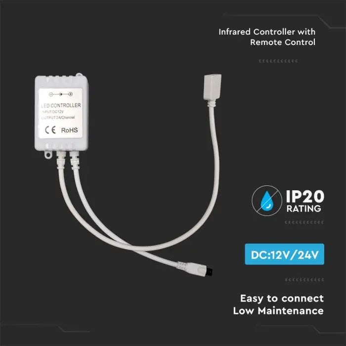 LED RGB strip controller, 28 buttons, IR, with remote control, DC:12/24V, 10A, V-TAC