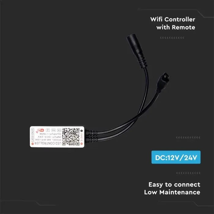 LED lintide kontroller, WIFI, puldiga, CCT 3in1, 24 nuppu, 6A, DC:12/24V, 59.2x24x10mm, V-TAC