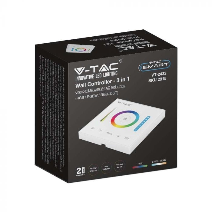 LED lentu RGB/RGBW/RGB+CCT kontrolieris, balts, 86x86mm, Max 10A, V-TAC