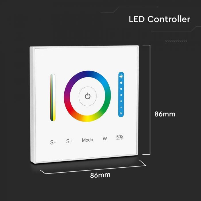 LED RGB/RGBW/RGB+CCT kontroller, valge, 86x86mm, Max 10A, V-TAC
