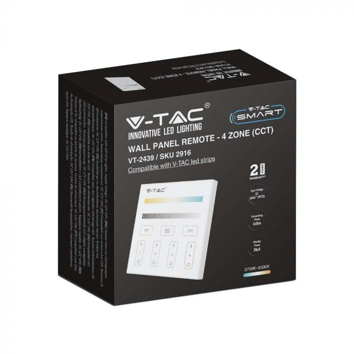 LED Lentu CCT 4 zonu WIFI kontrolieris, 3V(2xAAA Battery), 86x86mm, balts, V-TAC