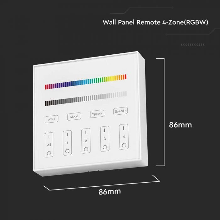 LED RGB+W lentu 4 zonu WIFI kontrolieris, 86x86mm, balts, V-TAC