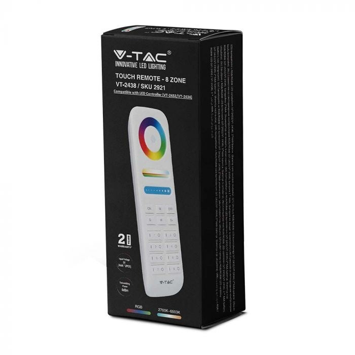 8-zone remote control, 47x19x153mm, 3V(2xAAA Battery), white, V-TAC