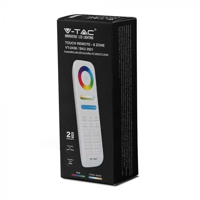 8 zonu tālvadības pults, 47x19x153mm, 3V(2xAAA Battery), balta, V-TAC