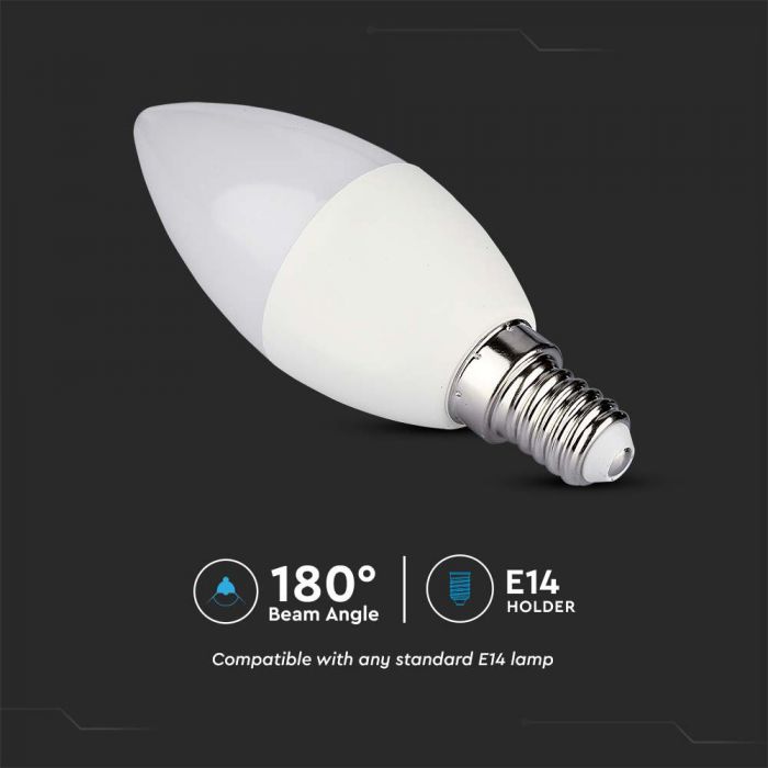 Светодиодная лампа E14 4,8 Вт (470 лм), форма свечи, SMART, V-TAC, пульт ДУ, диммируемая, RGB+нейтральный белый 4000K