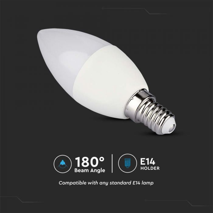 E14 4.8W(470Lm) LED Spuldze, sveces forma, SMART, V-TAC, ar tālvadības pulti, dimmējama, RGB+neitrāli balta gaisma 4000K