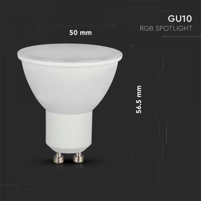 GU10 4.8W(420Lm) LED Spuldze SMART, V-TAC, ar tālvadības pulti, dimmējama, RGB+neitrāli balta gaisma 4000K