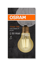 E27 6.5W(650Lm) LED OSRAM spuldze Filament VINTAGE 1906, IP20, silti balta gaisma 2400K