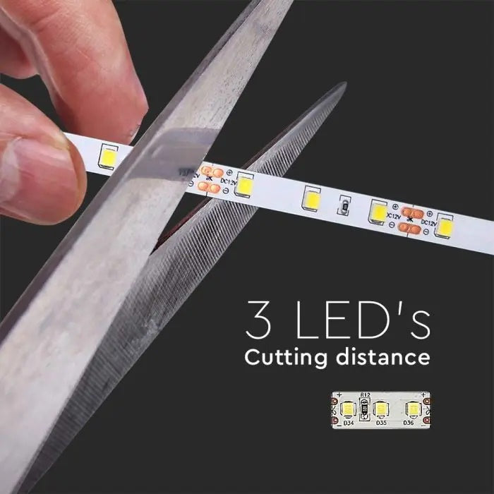 Cena par 1m_8W/m(800Lm/m) 0.66A/m 60 LED Lente, V-TAC, ūdensnedroša IP20, 12V, auksti balta gaisma 6400K