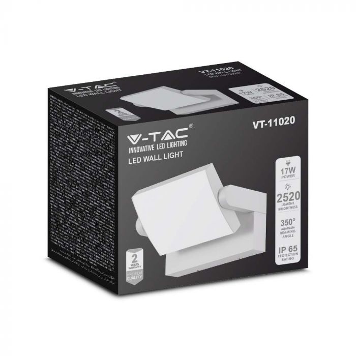 17W(2520Lm) LED-väggarmatur, V-TAC, IP65, vit, varmvitt ljus 3000K