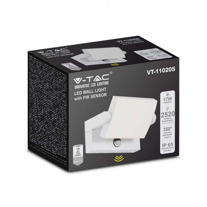 17W (2520Lm) LED seinavalgusti PIR-anduriga, V-TAC, IP65, valge, soe valge valgus 3000K