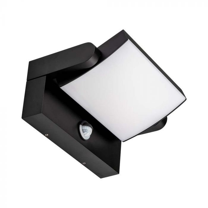 17W(2520Lm) LED-fasadarmatur med PIR-rörelsesensor, V-TAC, svart, fyrkantig, IP65, varmvitt ljus 3000K