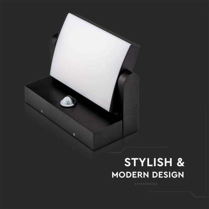 Фасадный светодиодный светильник 17W(2520Lm) с PIR датчиком движения, V-TAC, черный, квадратный, IP65, теплый белый свет 3000K