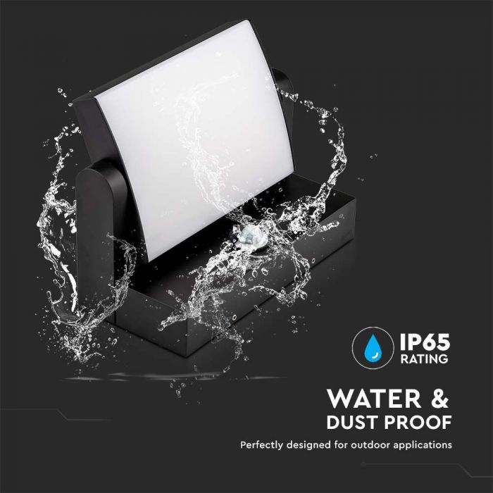 17W(2580Lm) LED Fasādes gaismeklis ar PIR kustību sensoru, V-TAC, melns, kvadrāta, IP65, neitrāli balta gaisma 4000K
