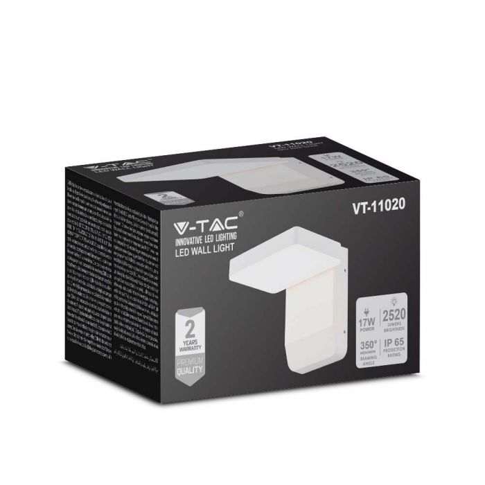17W(2520Lm) LED-fassaadivalgusti, V-TAC, IP65, valge, kandiline, soe valge valgus 3000K