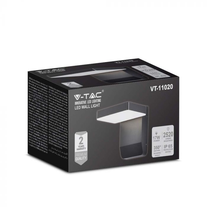17W(2580Lm) LED Fasādes gaismeklis, V-TAC, IP65, melns, kvadrāta, neitrāli balta gaisma 4000K