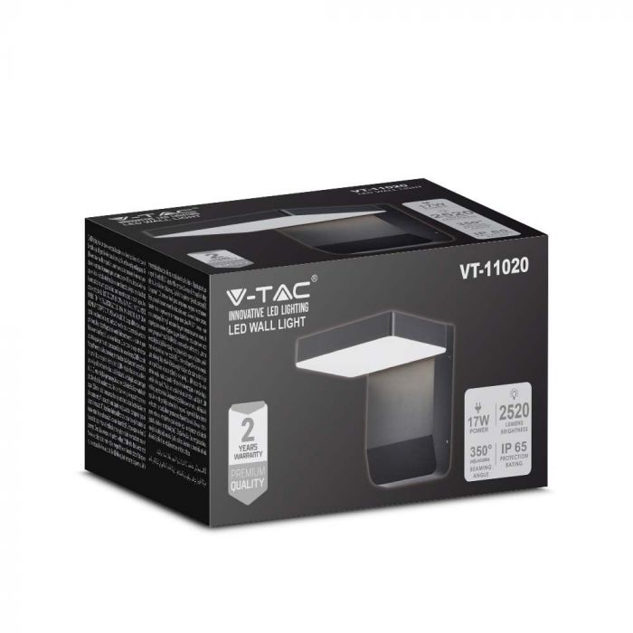 17W(2520Lm) LED Facade light, V-TAC, IP65, black, square, warm white light 3000K