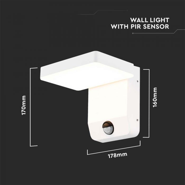 17W(2520Lm) LED Facade light with PIR motion sensor, V-TAC, white, square, IP65, warm white light 3000K