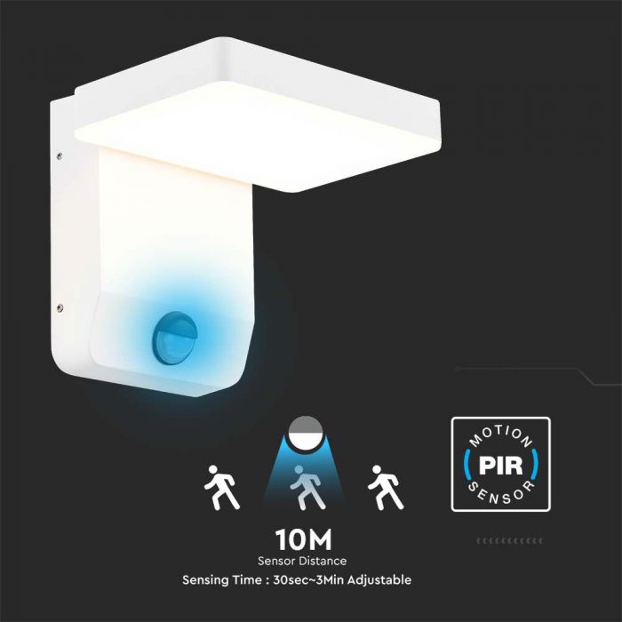 LED fassaadivalgusti PIR liikumisanduriga, V-TAC, valge, kandiline, IP65, neutraalne valge valgus 4000K