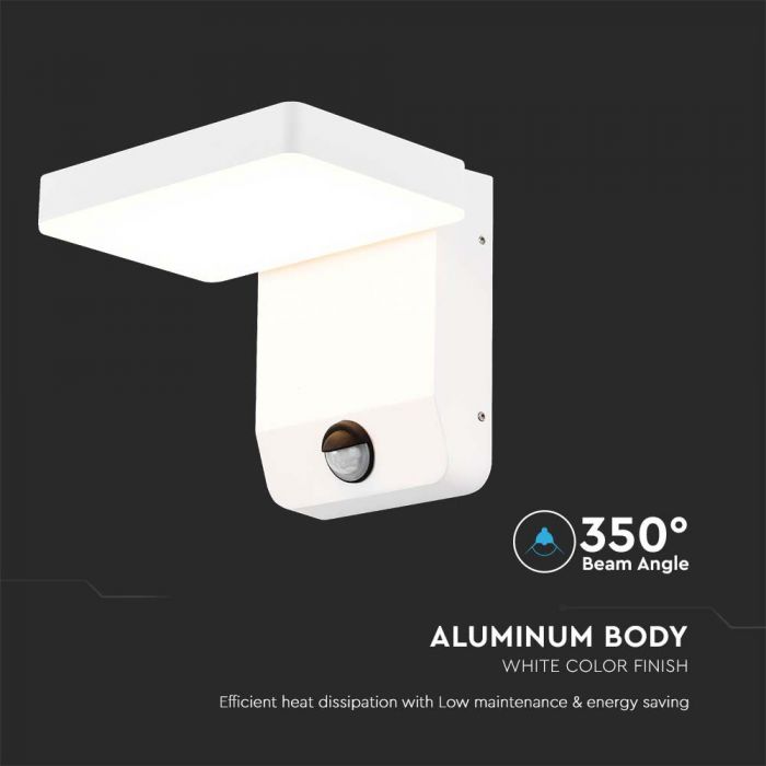 17W(2520Lm) LED Facade light with PIR motion sensor, V-TAC, white, square, IP65, warm white light 3000K