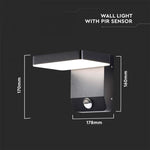 17W(2520Lm) LED Facade light with PIR motion sensor, V-TAC, black, square, IP65, warm white light 3000K