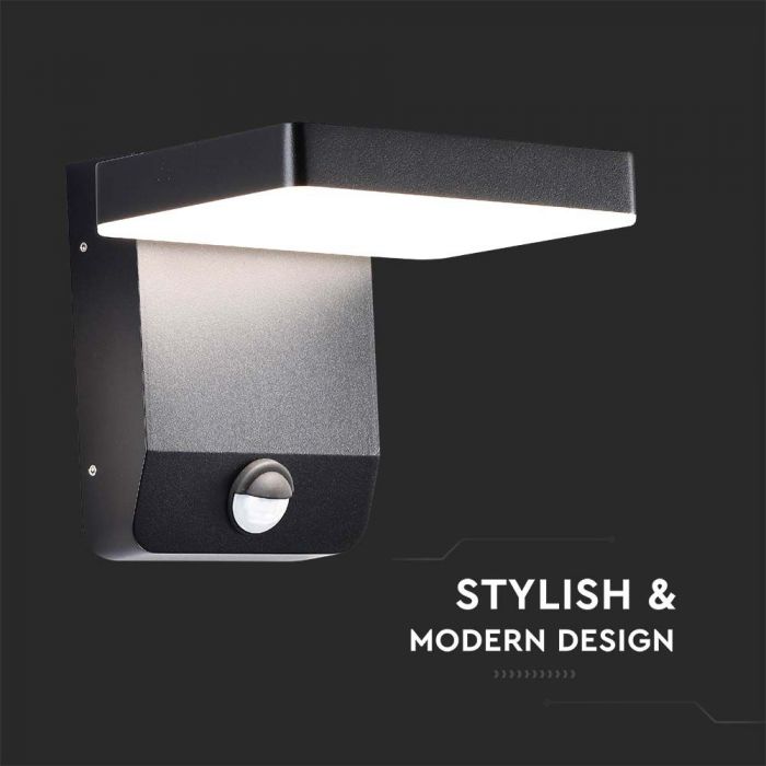 17W(2520Lm) LED Facade light with PIR motion sensor, V-TAC, black, square, IP65, warm white light 3000K
