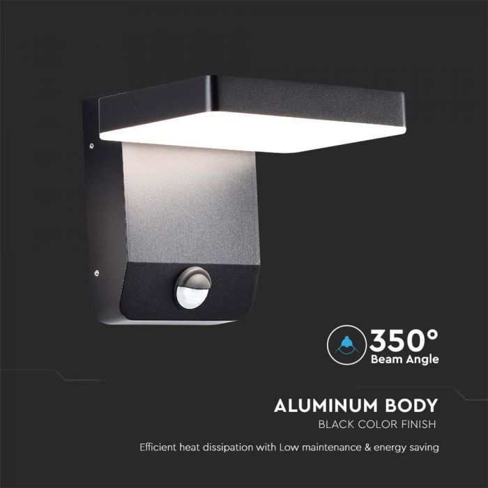 17W(2520Lm) LED Facade light with PIR motion sensor, V-TAC, black, square, IP65, warm white light 3000K