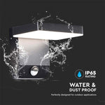 17W(2520Lm) LED Facade light with PIR motion sensor, V-TAC, black, square, IP65, warm white light 3000K