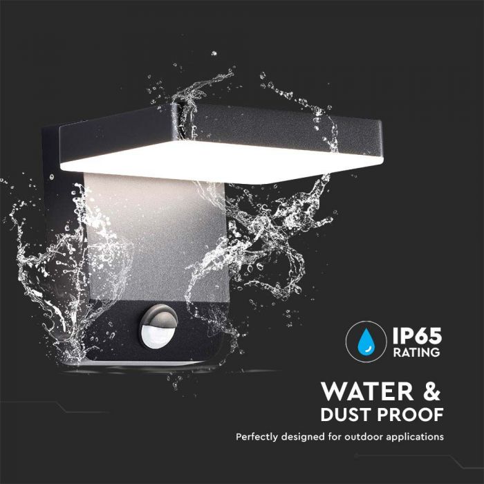 17W(2520Lm) LED Facade light with PIR motion sensor, V-TAC, black, square, IP65, warm white light 3000K