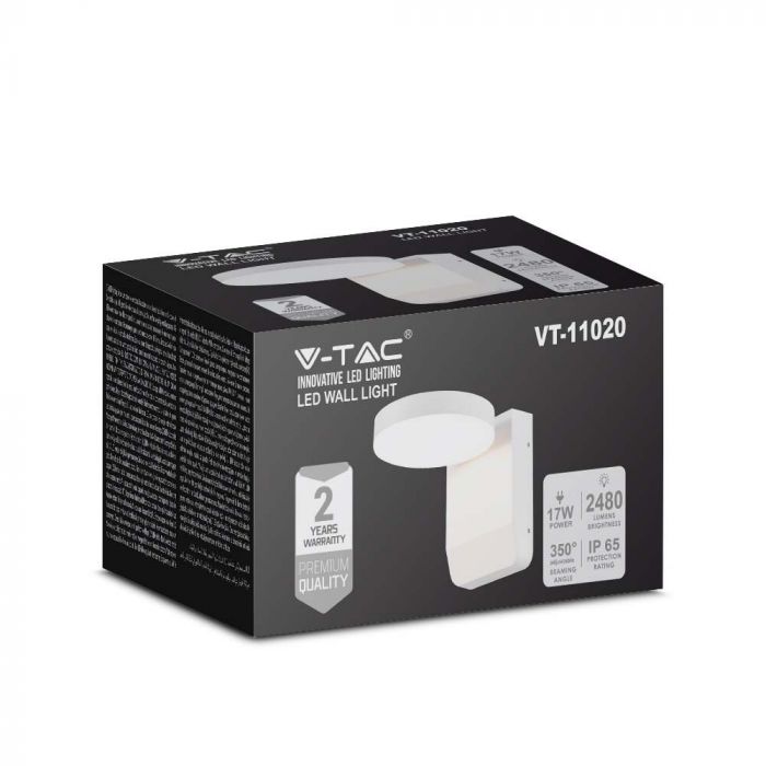 17W(2480Lm) LED Facade light, V-TAC, white, round, IP65, warm white light 3000K