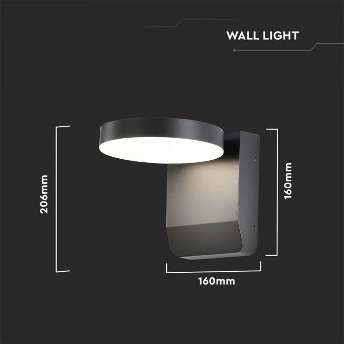 17W(2520Lm) LED Facade light, V-TAC, black, round, IP65, warm white light 3000K