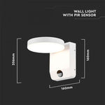 17W(2480Lm) LED Fasādes gaismeklis ar PIR sensoru, V-TAC, balts, apaļš, IP65, neitrāli balta gaisma 4000K