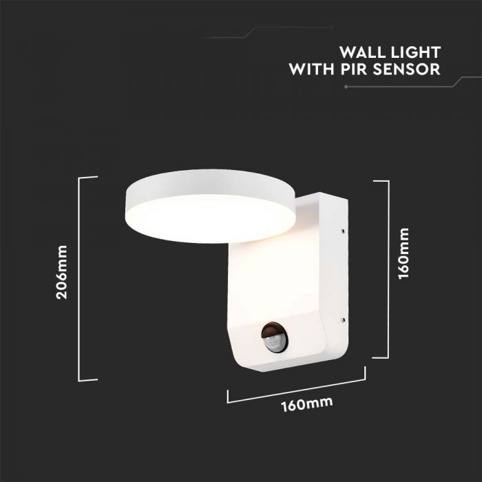 17W(2480Lm) LED Fasādes gaismeklis ar PIR sensoru, V-TAC, balts, apaļš, IP65, neitrāli balta gaisma 4000K