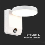 17W(2480Lm) LED Fasādes gaismeklis ar PIR sensoru, V-TAC, balts, apaļš, IP65, neitrāli balta gaisma 4000K