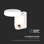 17W(2480Lm) LED Fasādes gaismeklis ar PIR sensoru, V-TAC, balts, apaļš, IP65, neitrāli balta gaisma 4000K