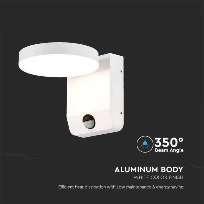 17W(2480Lm) LED Fasādes gaismeklis ar PIR sensoru, V-TAC, balts, apaļš, IP65, neitrāli balta gaisma 4000K