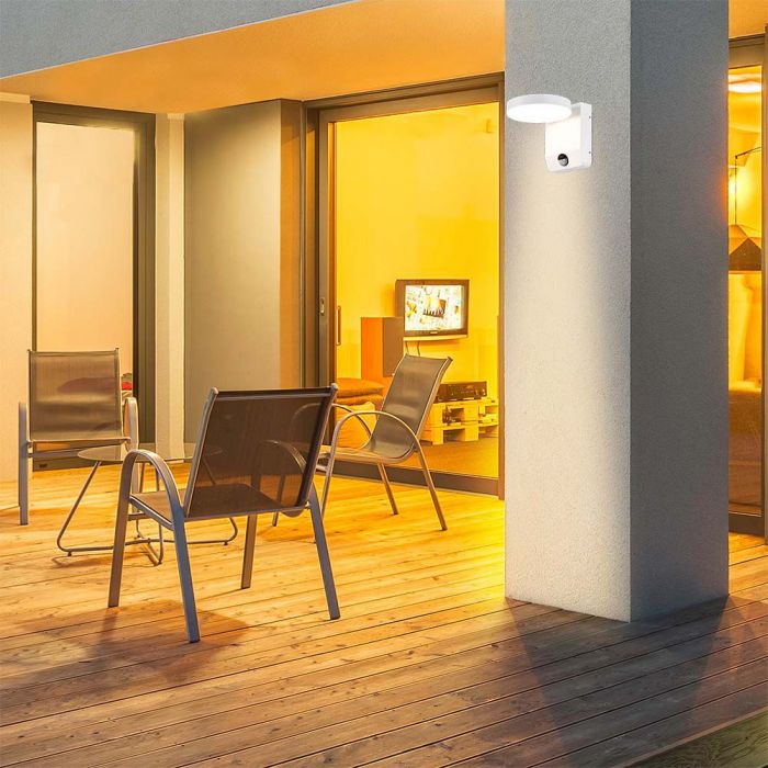 17W(2480Lm) LED Fasādes gaismeklis ar PIR sensoru, V-TAC, balts, apaļš, IP65, neitrāli balta gaisma 4000K