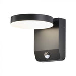 17W(2520Lm) LED Fasādes gaismeklis ar PIR sensoru, V-TAC, melns, apaļš, IP65, silti balta gaisma 3000K