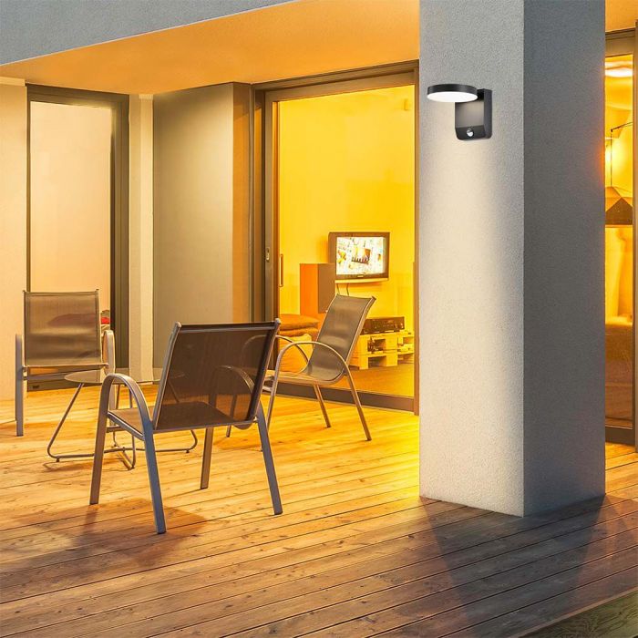 17W(2520Lm) LED-fasadarmatur med PIR-sensor, V-TAC, svart, rund, IP65, neutralvitt ljus 4000K