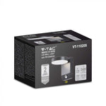 17W (2520Lm) LED-fassaadivalgusti PIR-anduriga, V-TAC, must, ümmargune, IP65, neutraalne valge valgus 4000K