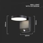 17W(2520Lm) LED Fasādes gaismeklis ar PIR sensoru, V-TAC, melns, apaļš, IP65, silti balta gaisma 3000K