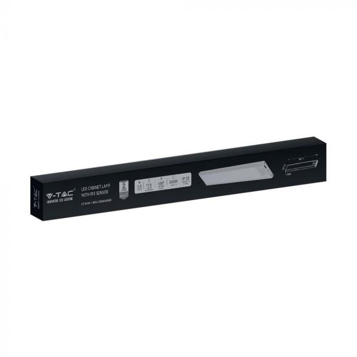 2W(160Lm) LED-skåparmatur med PIR-sensor, IP20, svart, varmvitt ljus 3000K